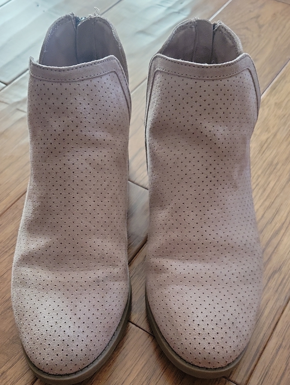 Women’s Perforated Suede Ankle Booties - Taupe Size 7.5